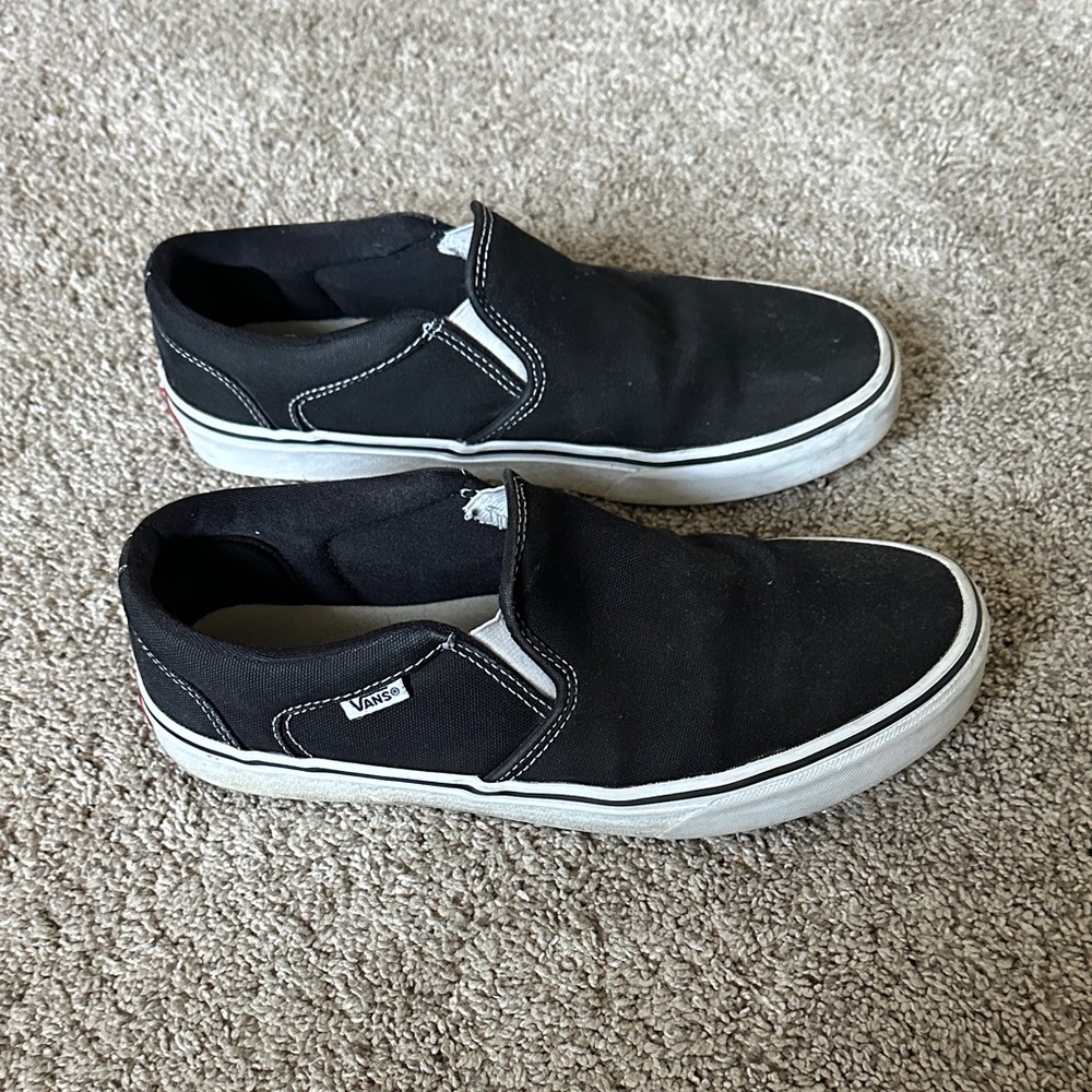 Vans Men's Black and White Slip-On Loafers